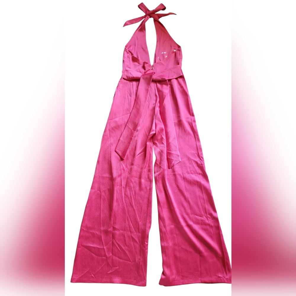 New Nookie Utopia Relaxed Full Length Wide Leg Halter Neck Jumpsuit Pink Pockets - Picture 8 of 15